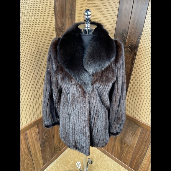 Beautiful Brown Corduroy Mink & Black Fox Fur Collar Jacket Coat XS - Picture 2 of 10
